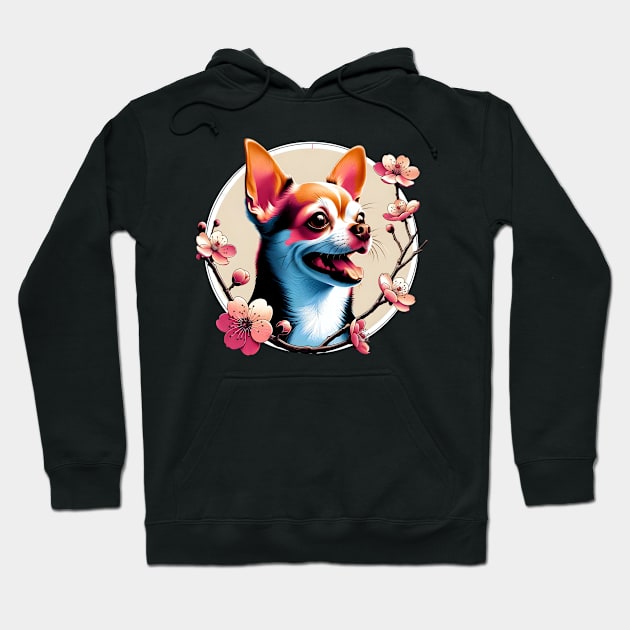 Joyful Chihuahua Amidst Spring Cherry Blossoms Hoodie by ArtRUs